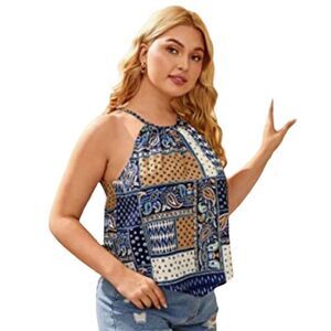 Cami Halter Paisley Print Asymmetrical Hem Tie Back Halter Cami Top, thin ,